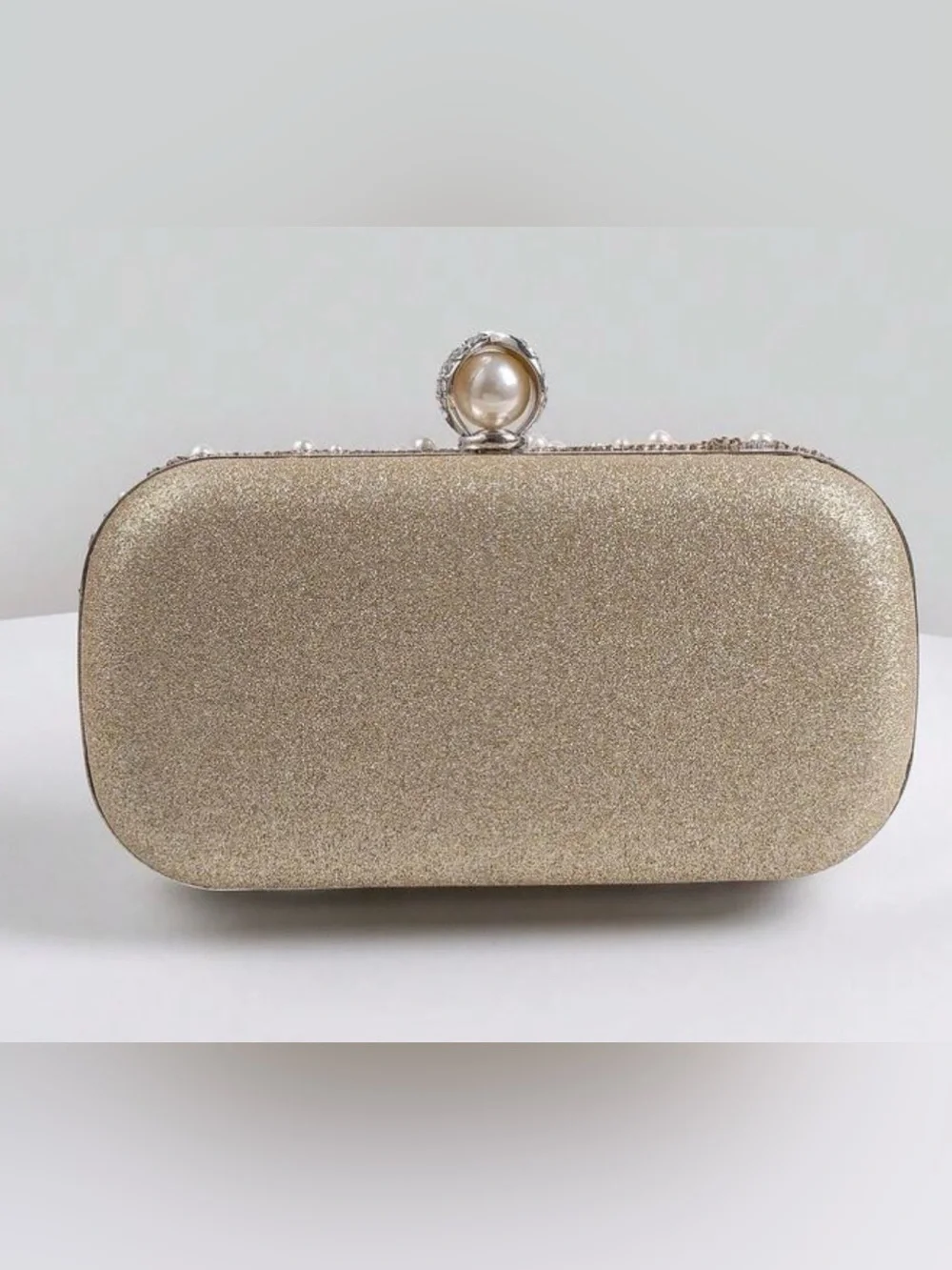 Pearl & Crystal Embellished Clutch - Champagne